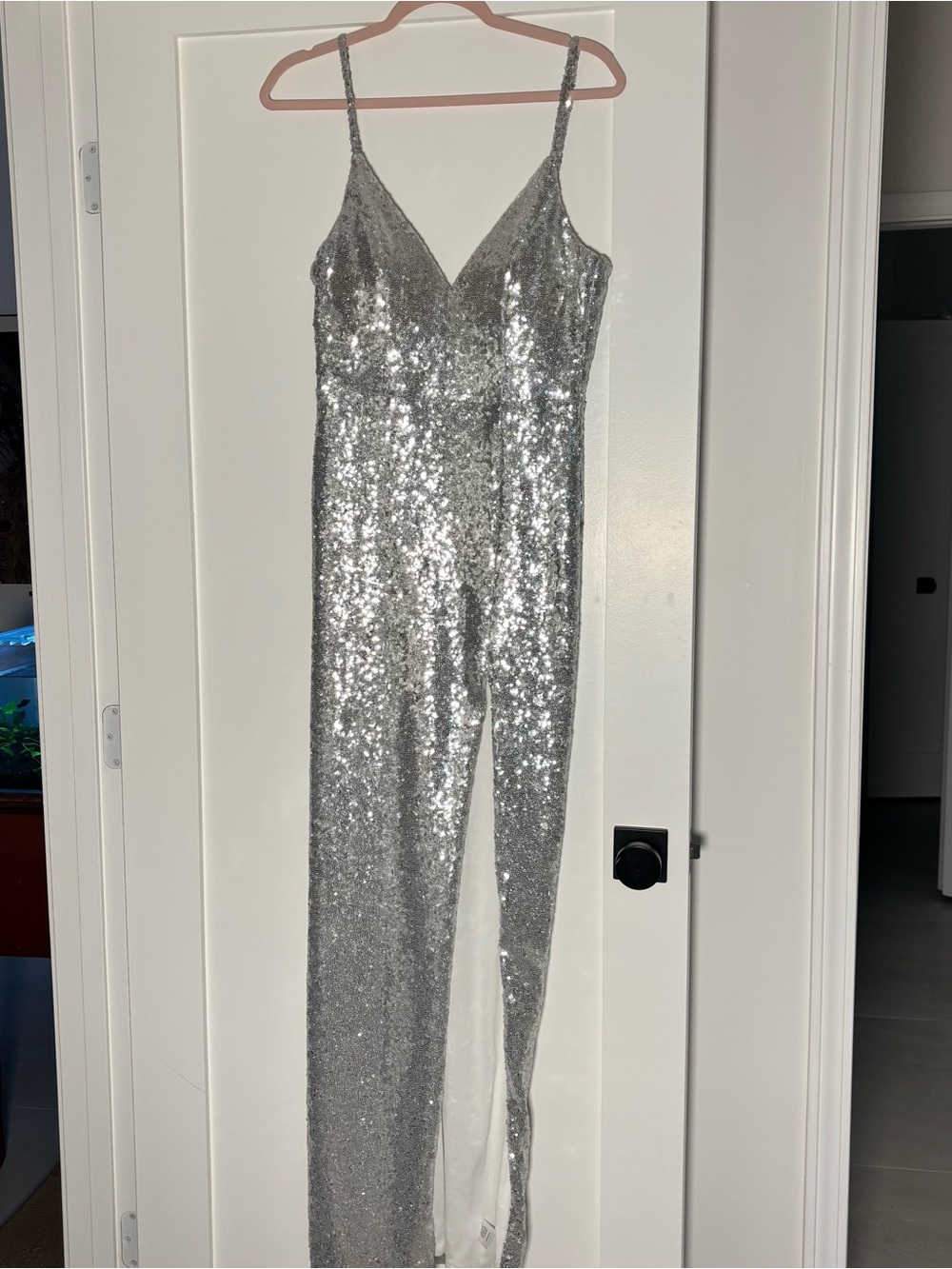 Silver Sequin Spaghetti-Strap Dress